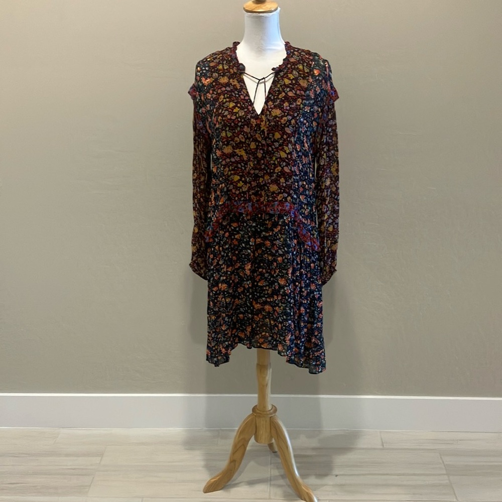 Anthropologie Black and Red Buttoned Long Sleeve Sundress